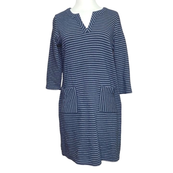 J. Jill Navy Cotton Striped Midi Dress - Picture 1 of 9